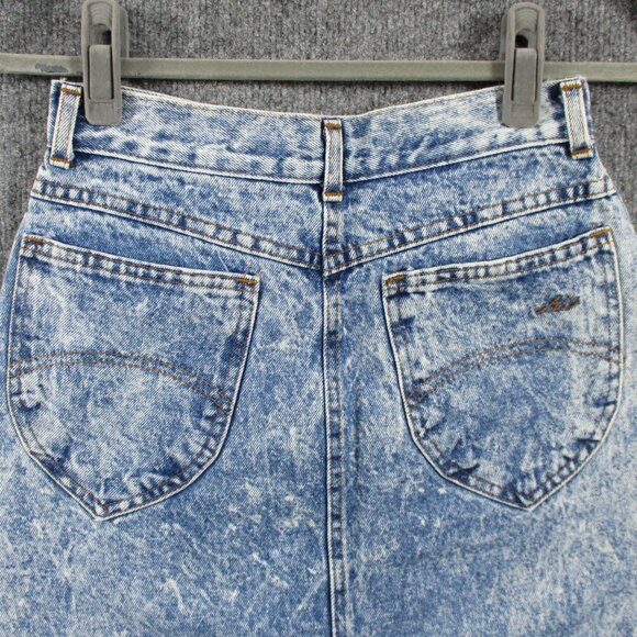 VINTAGE Chic Skirt Womens 7 Blue Acid Wash Denim Jean Short 80s 90s Made In USA - Picture 3 of 14